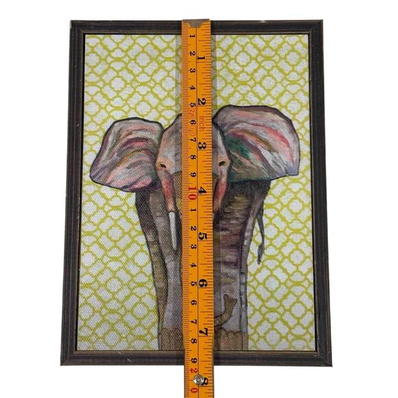 Eli Halpin “Trendy Trunk” Elephant Wall Art 5.5”x7 Framed Canvas Print GreenBox - Picture 5 of 6